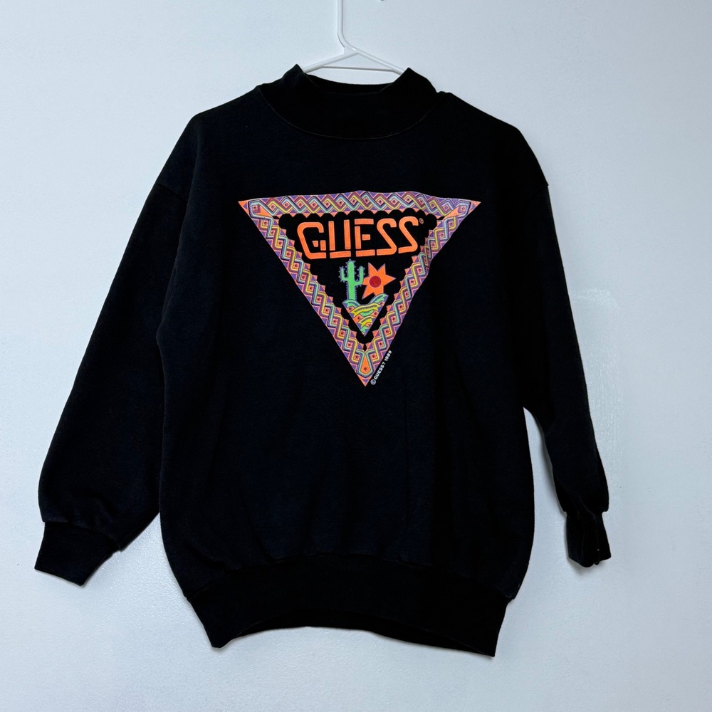 Vtg 80s Guess by Georges Marciano Mock Neck Southwestern Aztec Pullover OS